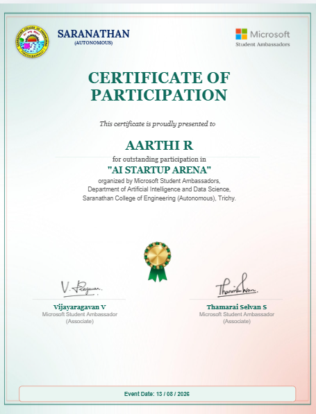 AI Startup Arena certificate