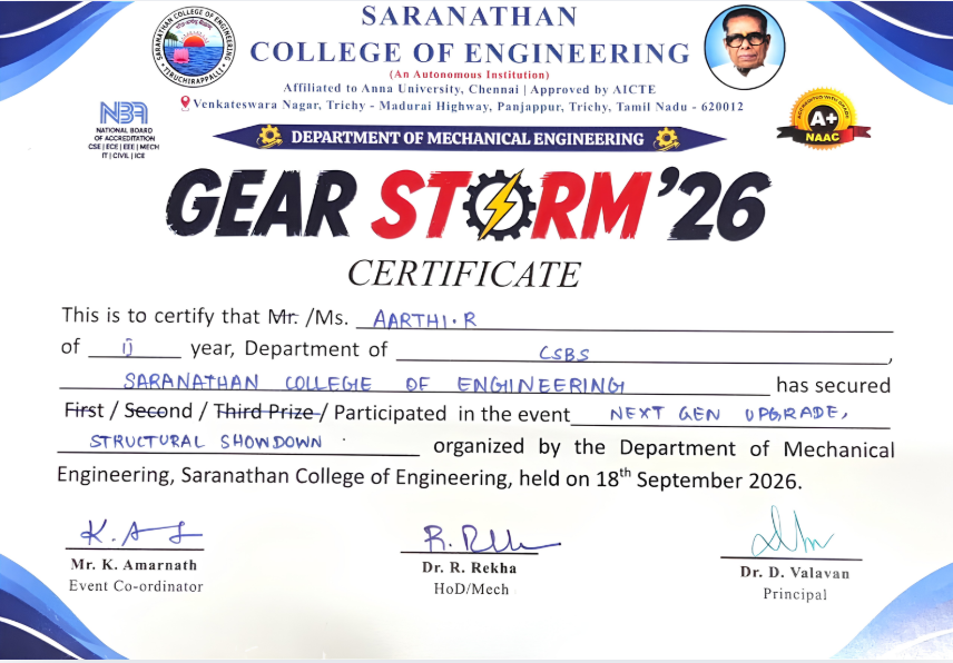 Next Gen Upgrade — Gear Storm'26 certificate